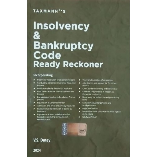 Taxmann's Insolvency and Bankruptcy Code Ready Reckoner 2024 by V. S. Datey